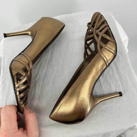 VTG y2k Women's Summer Bronze Gold Steve Madden Donatela Stiletto Heels Sz 6.5M - Picture 6 of 9